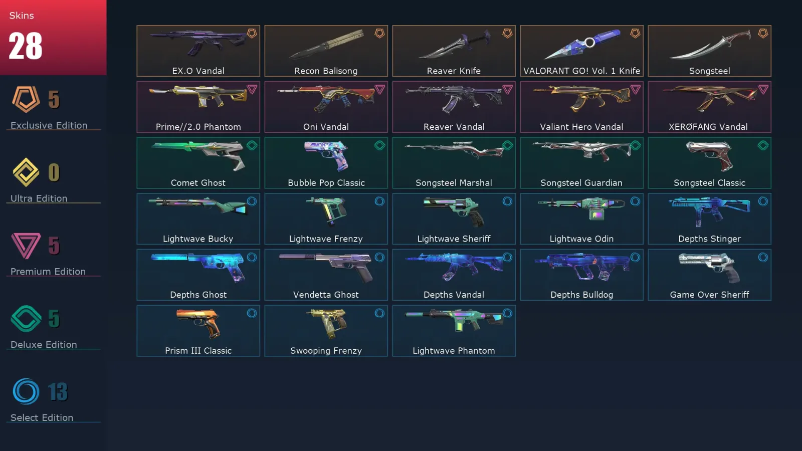 [Valorant] | EU | Level 136 | Diamond 3 | 26 Agents | 28 Skins
