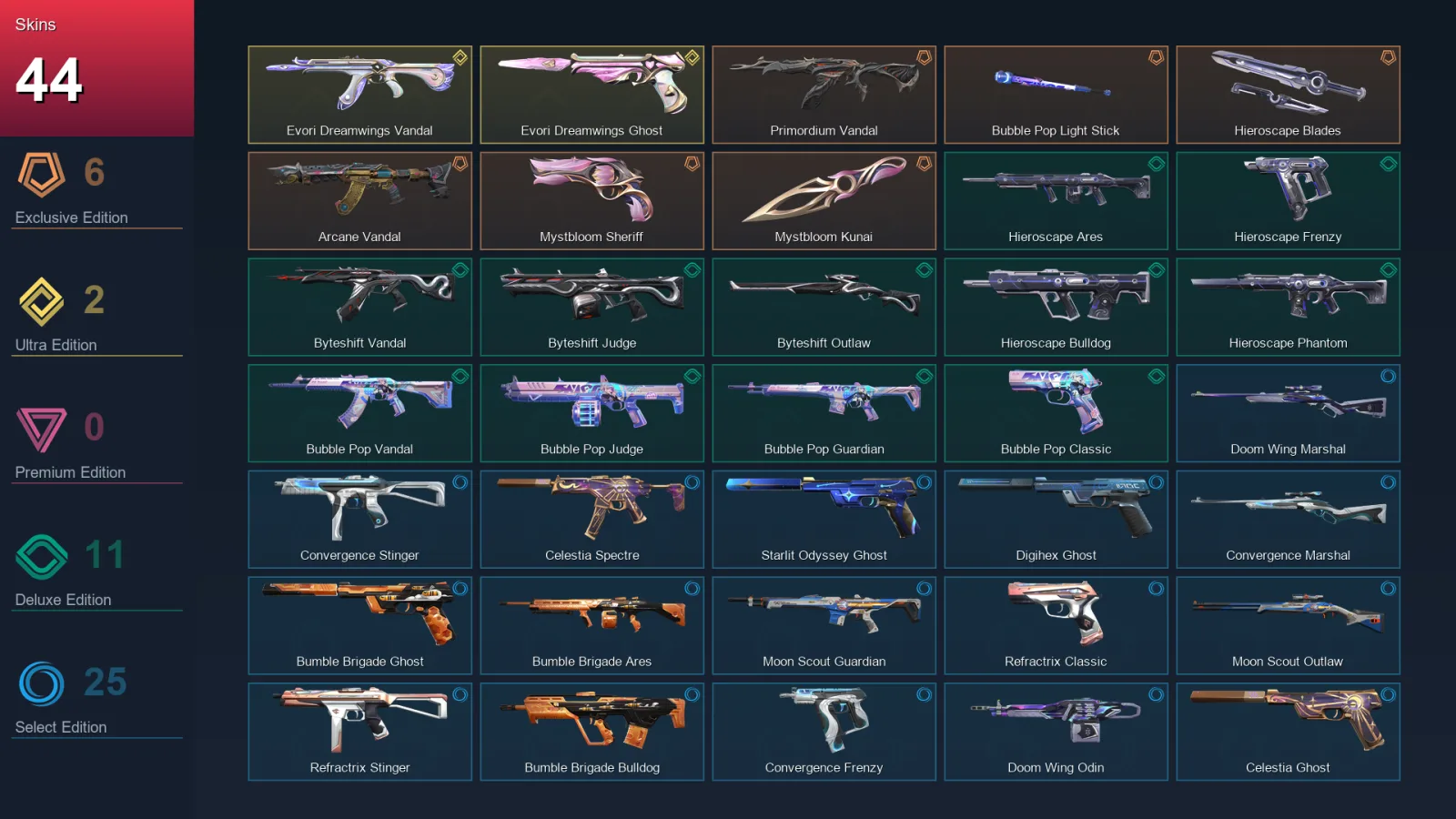 EU | Lv155 | Unranked | 44 Skin | 27 Agent | 65 Buddy