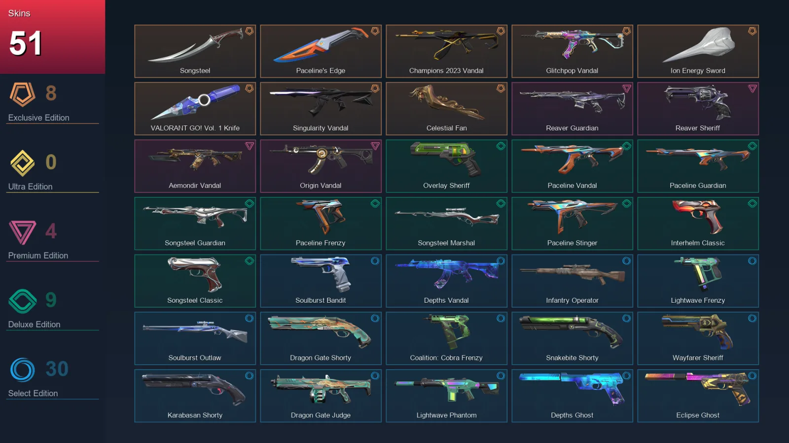 EU | Songsteel | Paceline's Edge | Champions 2023 Vandal | Glitchpop Vandal | 51 Skin | 29 Agent | 126 Buddy | Lv253