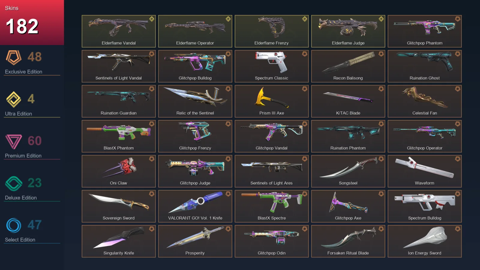 NA | Lv121 | Unranked | 182 Skin | 26 Agent | 94 Buddy