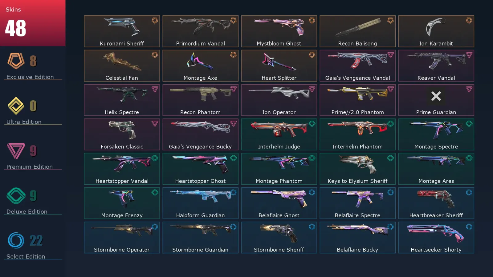 [Valorant] | EU | Level 98 | Platinum 1 | 24 Agents | 48 Skins