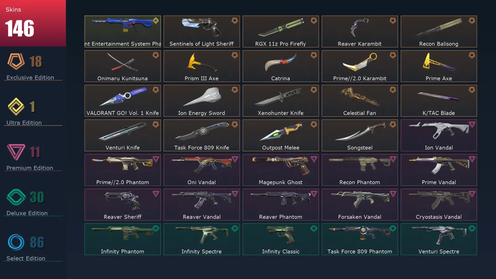 [Valorant] | EU | Level 431 | Diamond 2 | 29 Agents | 146 Skins