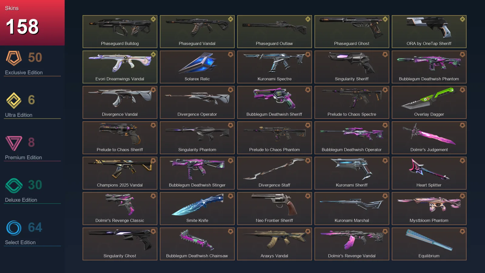 NA | Lv214 | Unranked | 158 Skin | 29 Agent | 143 Buddy