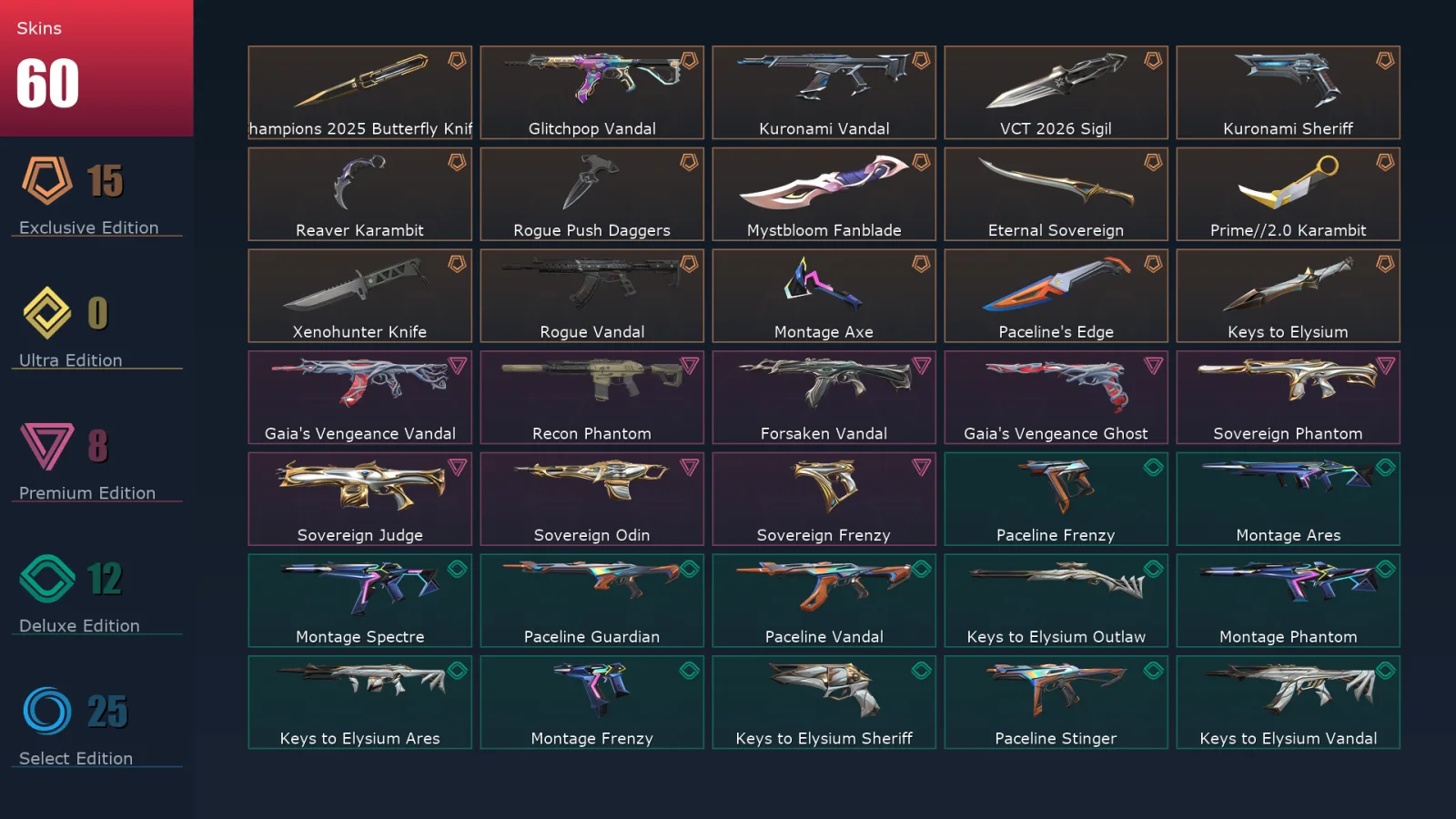 [Valorant] | EU | Level 96 | 20 Agents | 60 Skins