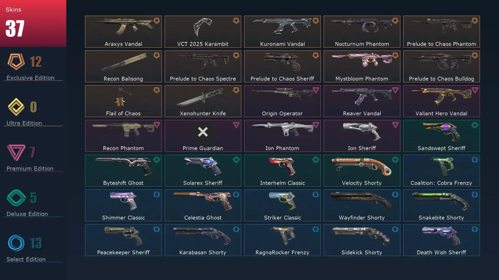 [Valorant] | EU | Level 250 | Gold 1 | 29 Agents | 37 Skins