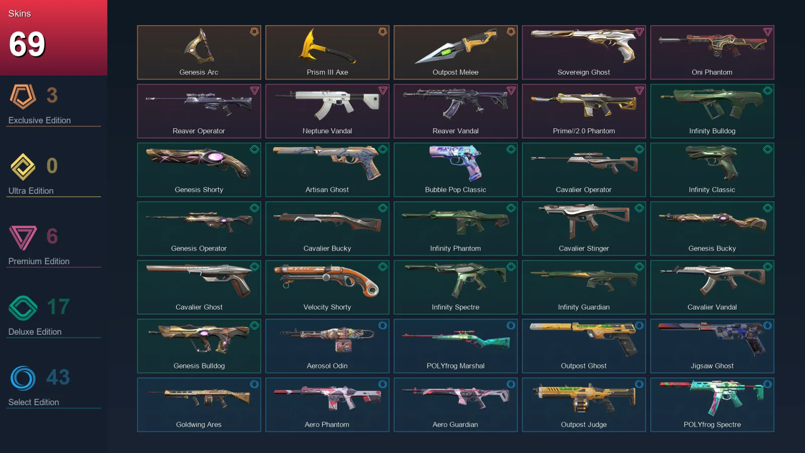 AP | Lv322 | Unranked | 69 Skin | 28 Agent | 130 Buddy — Valorant account