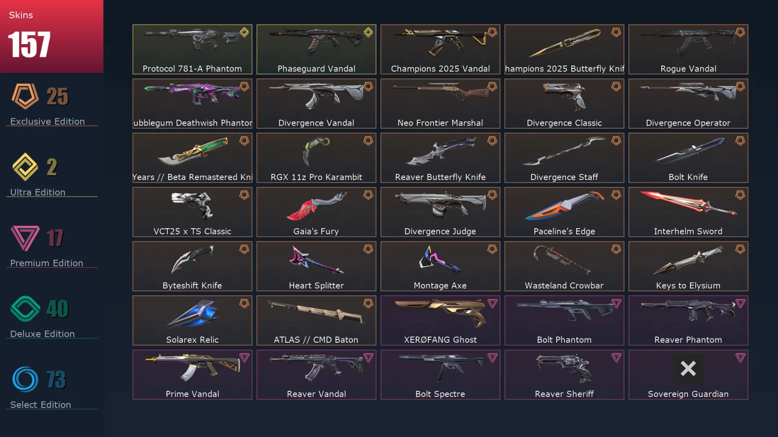 [Valorant] | EU | Level 198 | Silver 3 | 29 Agents | 157 Skins