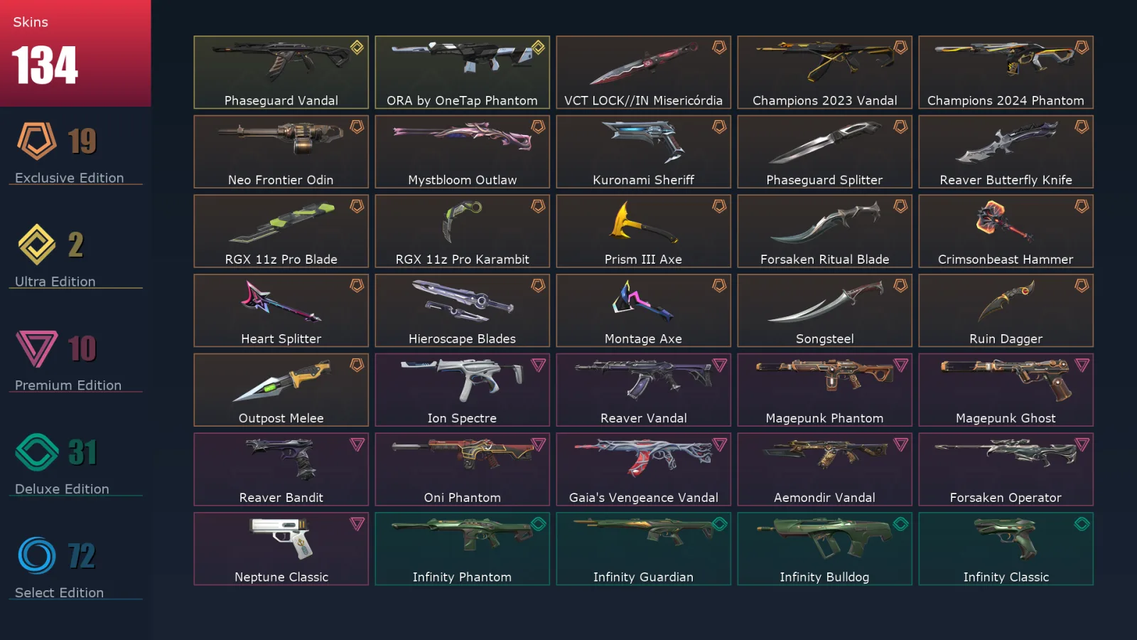 [Valorant] | EU | Level 351 | Diamond 1 | 29 Agents | 134 Skins
