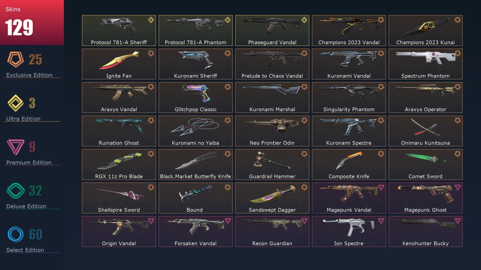 [Valorant] | EU | Level 1 | Radiant | 29 Agents | 129 Skins