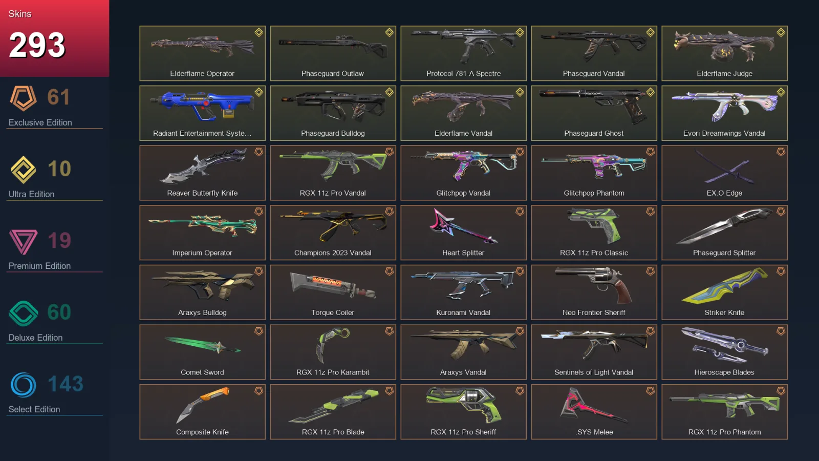 EU | Lv245 | Unranked | 293 Skin | 28 Agent | 205 Buddy