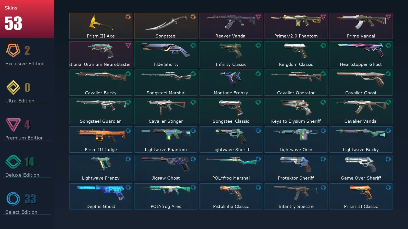[Valorant] | EU | Level 315 | Platinum 1 | 29 Agents | 53 Skins