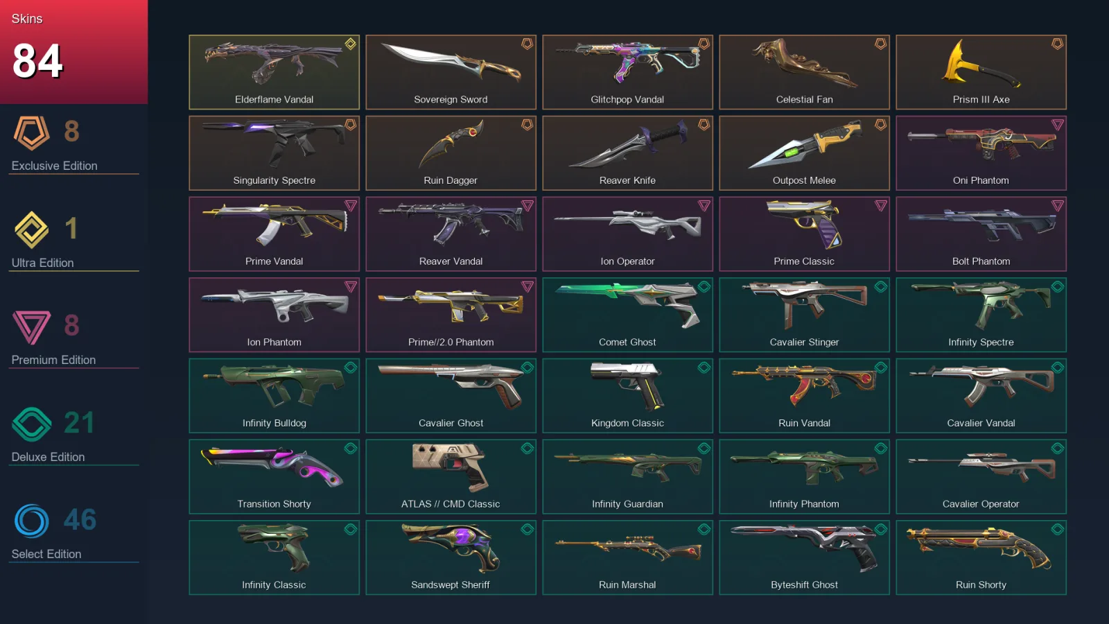 AP | Lv370 | Unranked | 84 Skin | 28 Agent | 152 Buddy