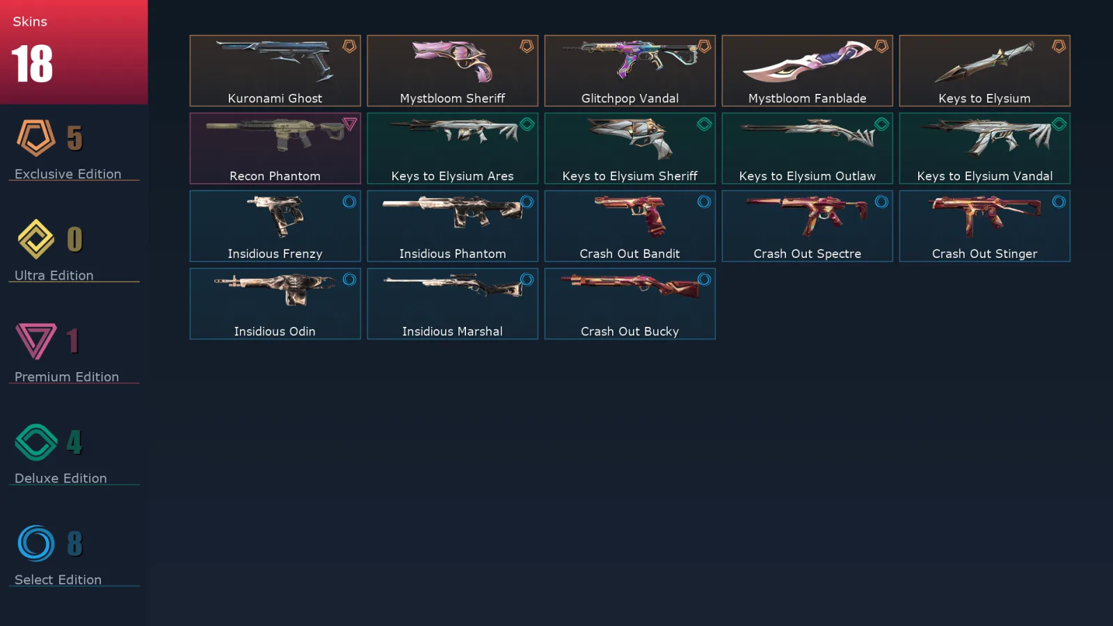 [Valorant] | EU | Level 36 | 11 Agents | 18 Skins