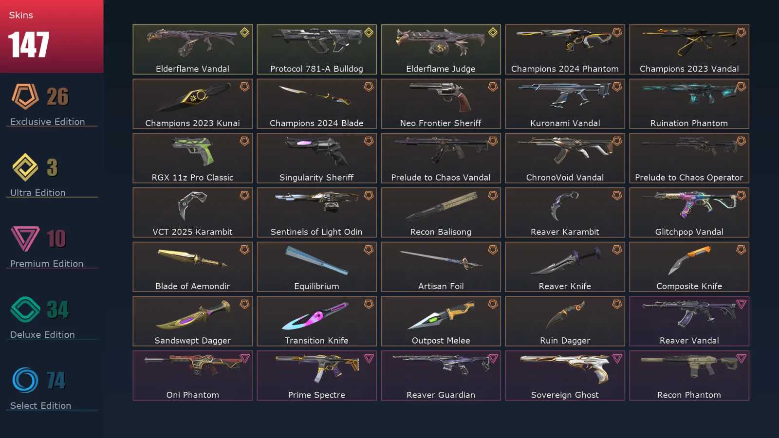 [Valorant] | EU | Level 500 | Diamond 1 | 29 Agents | 147 Skins