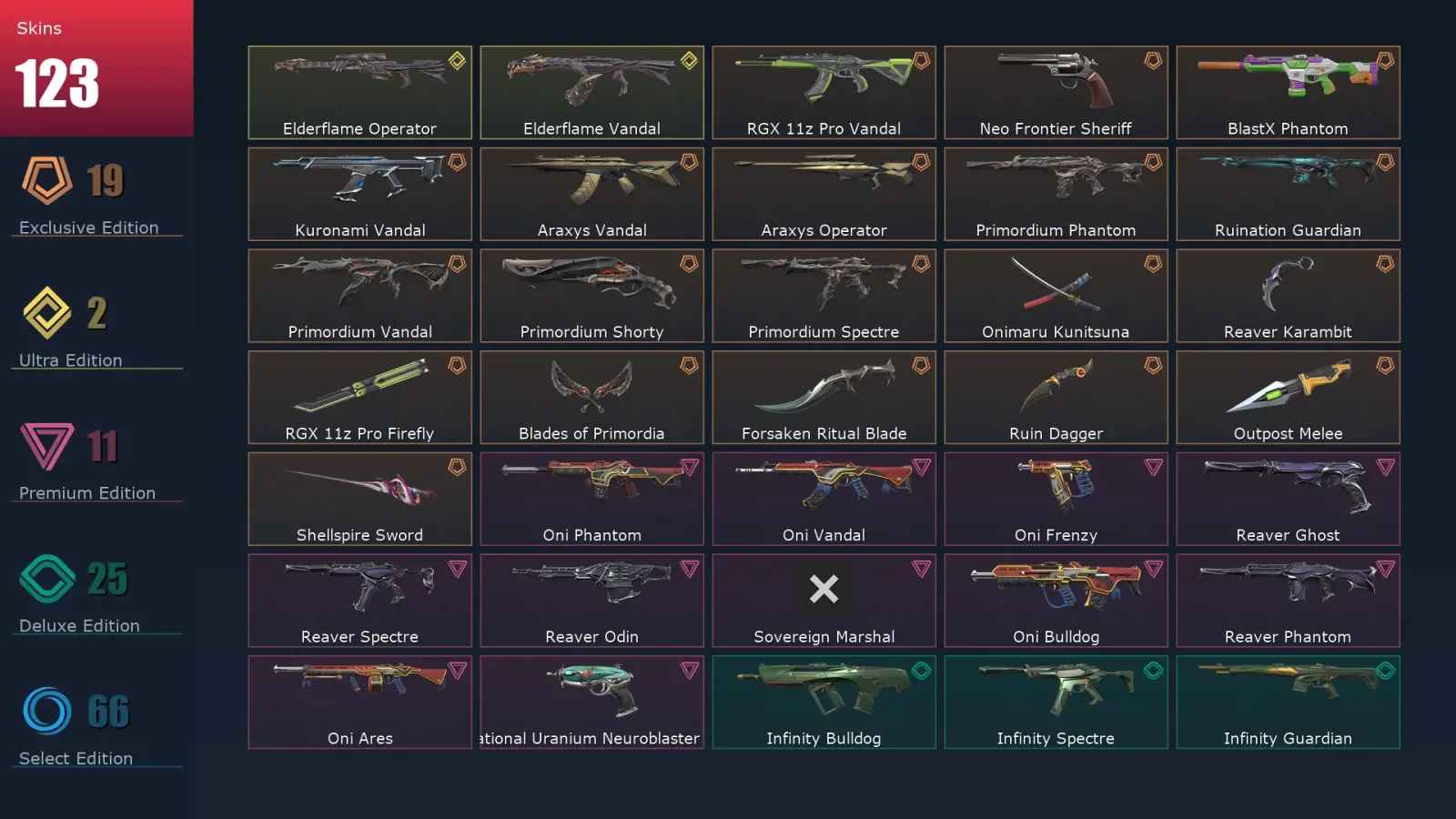 [Valorant] | EU | Level 452 | Platinum 3 | 29 Agents | 123 Skins