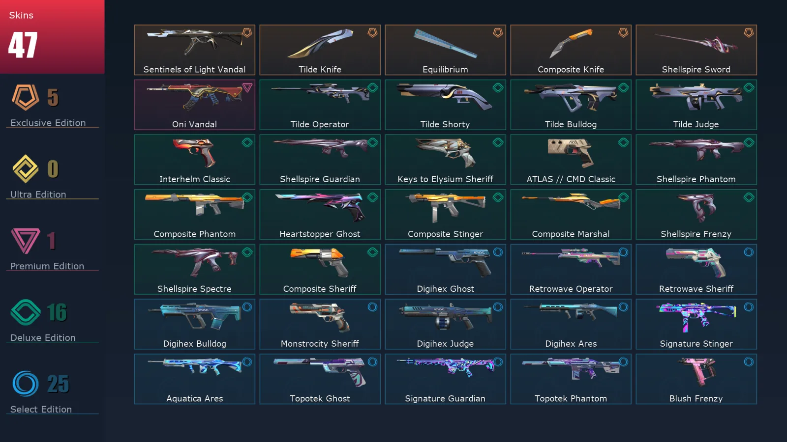 [Valorant] | EU | Level 177 | 29 Agents | 47 Skins
