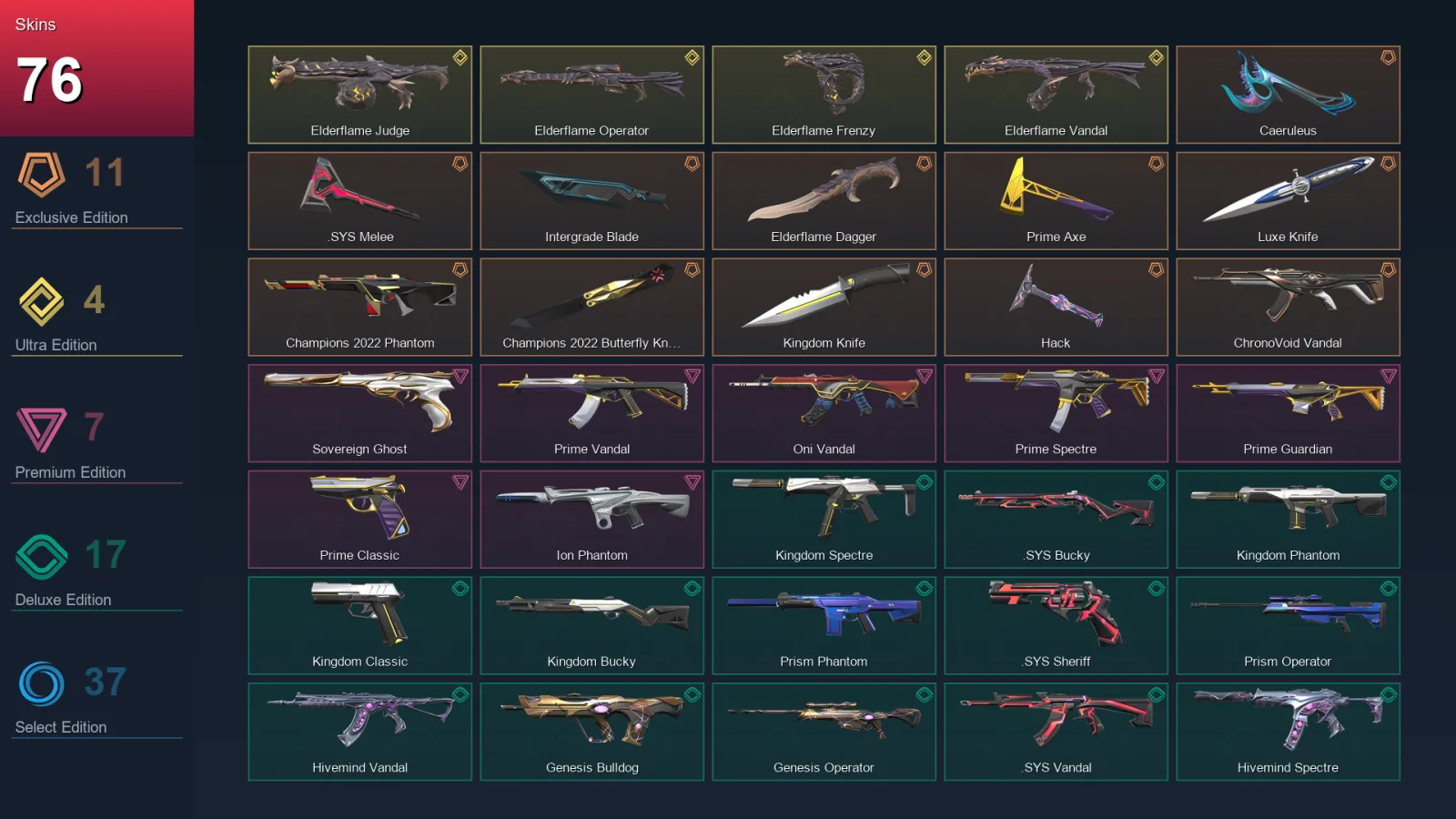 NA | Caeruleus | .SYS Melee | Intergrade Blade | Elderflame Dagger | 76 Skin | 21 Agent | 80 Buddy | Lv138