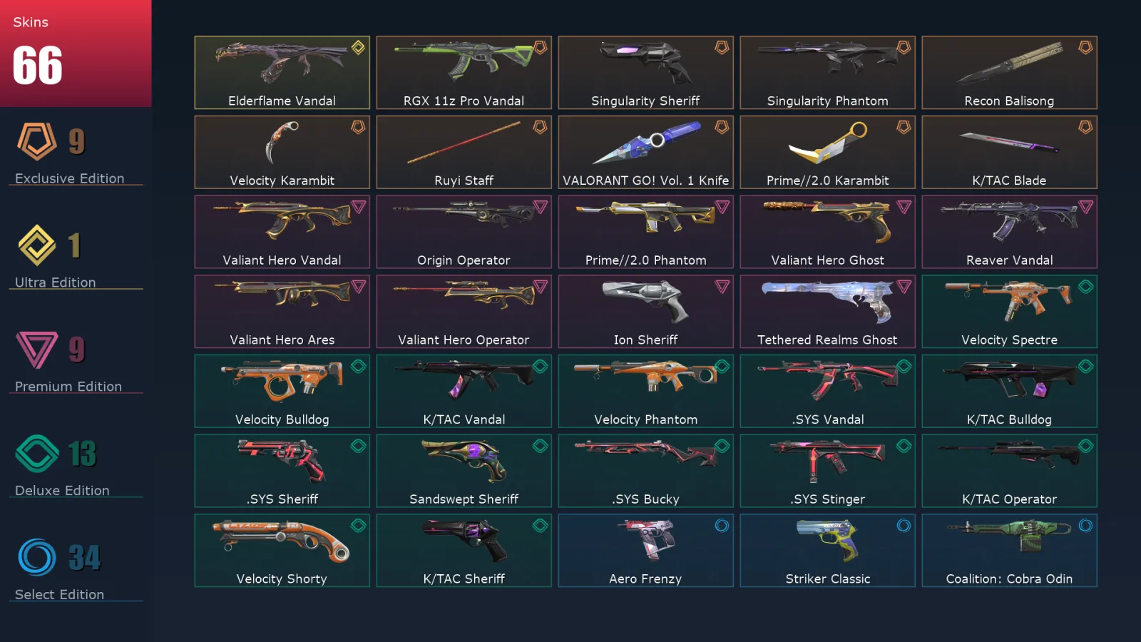 [Valorant] | EU | Level 250 | 28 Agents | 66 Skins