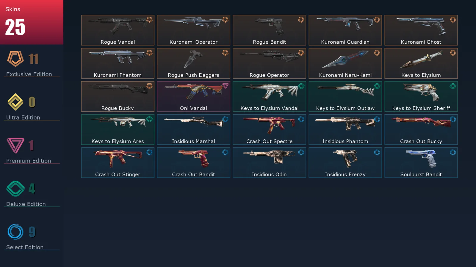 [Valorant] | EU | Level 47 | Ascendant 2 | 14 Agents | 25 Skins