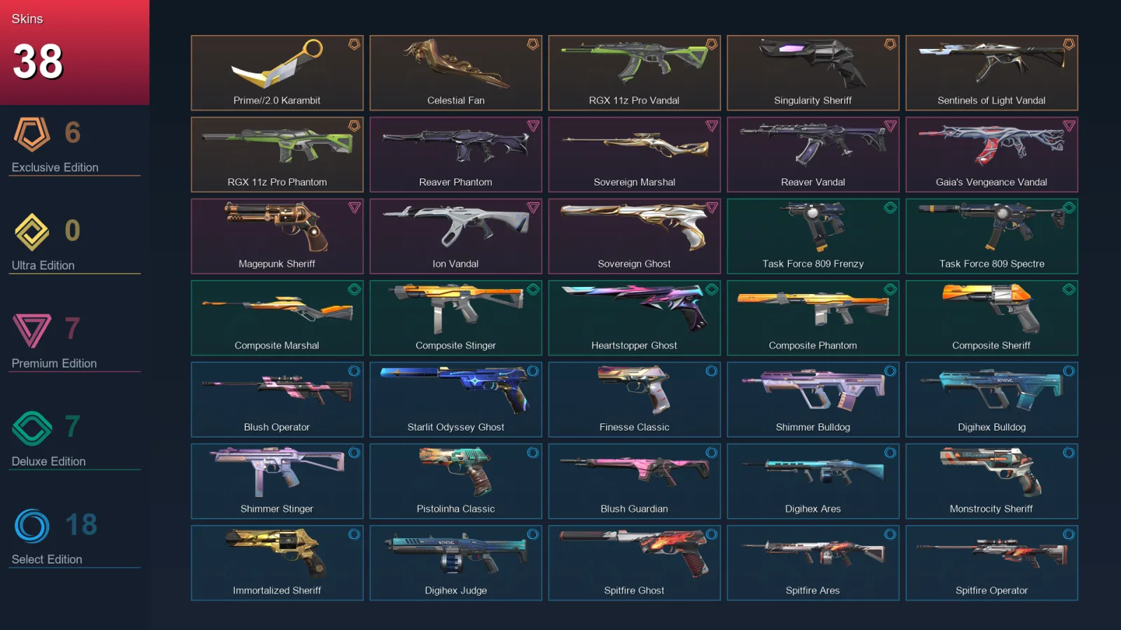 NA | Lv176 | Unranked | 38 Skin | 28 Agent | 96 Buddy — Valorant account