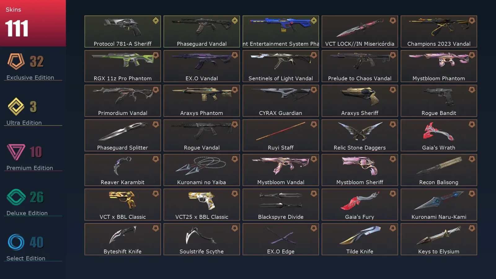 [Valorant] | EU | Level 500 | Diamond 3 | 29 Agents | 111 Skins