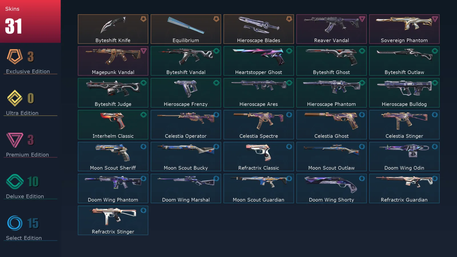 [Valorant] | EU | Level 91 | 29 Agents | 31 Skins