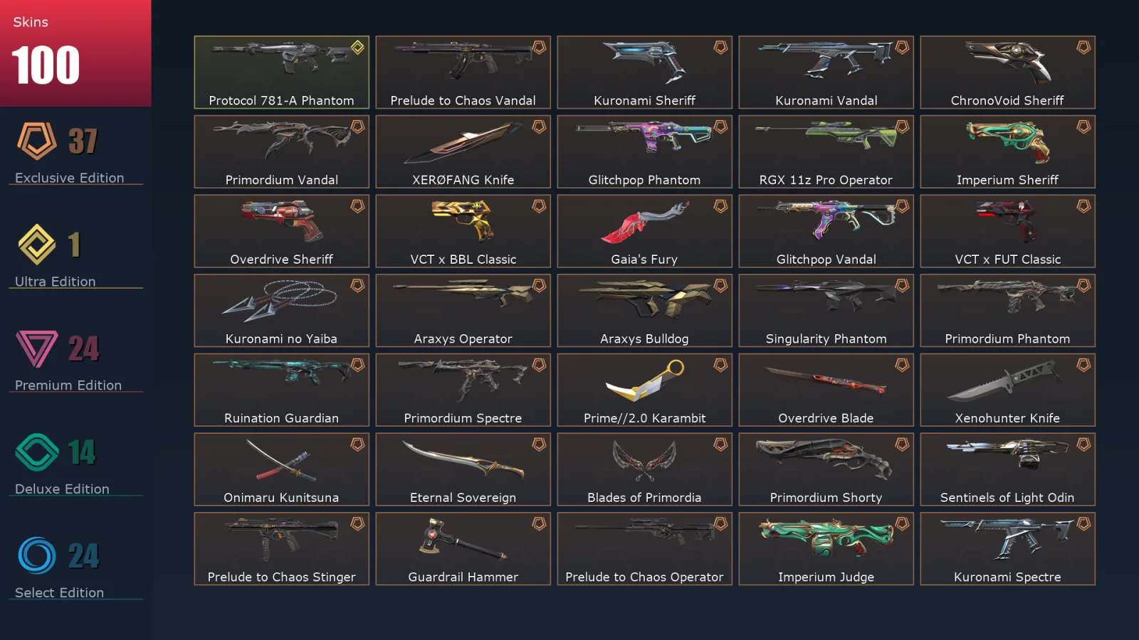 [Valorant] | EU | Level 68 | 22 Agents | 100 Skins