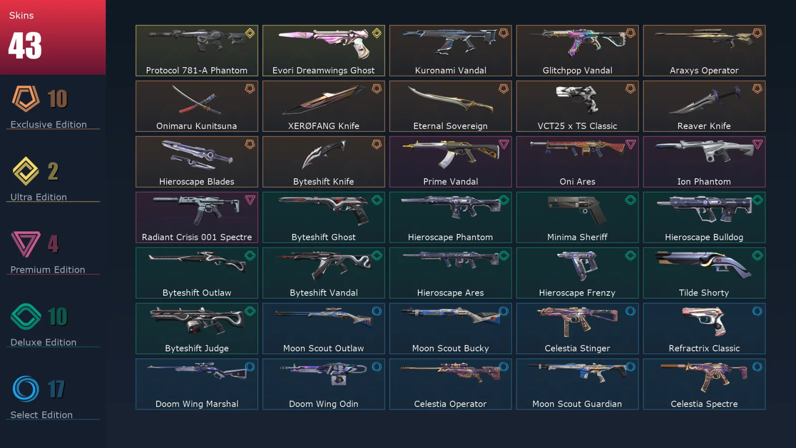 [Valorant] | EU | Level 108 | 23 Agents | 43 Skins