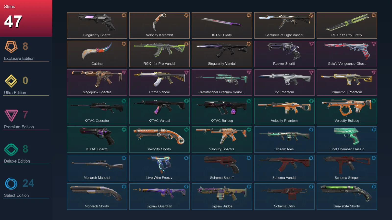 EU | Lv168 | Unranked | 47 Skin | 28 Agent | 82 Buddy