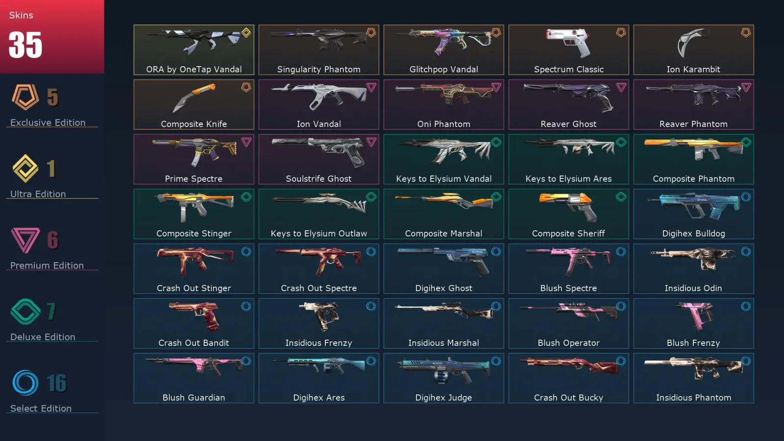 [Valorant] | EU | Level 105 | 29 Agents | 35 Skins