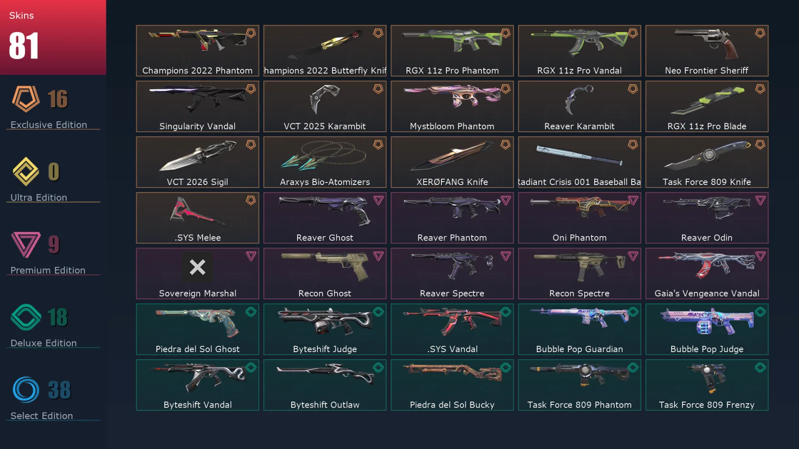 [Valorant] | EU | Level 105 | 26 Agents | 81 Skins
