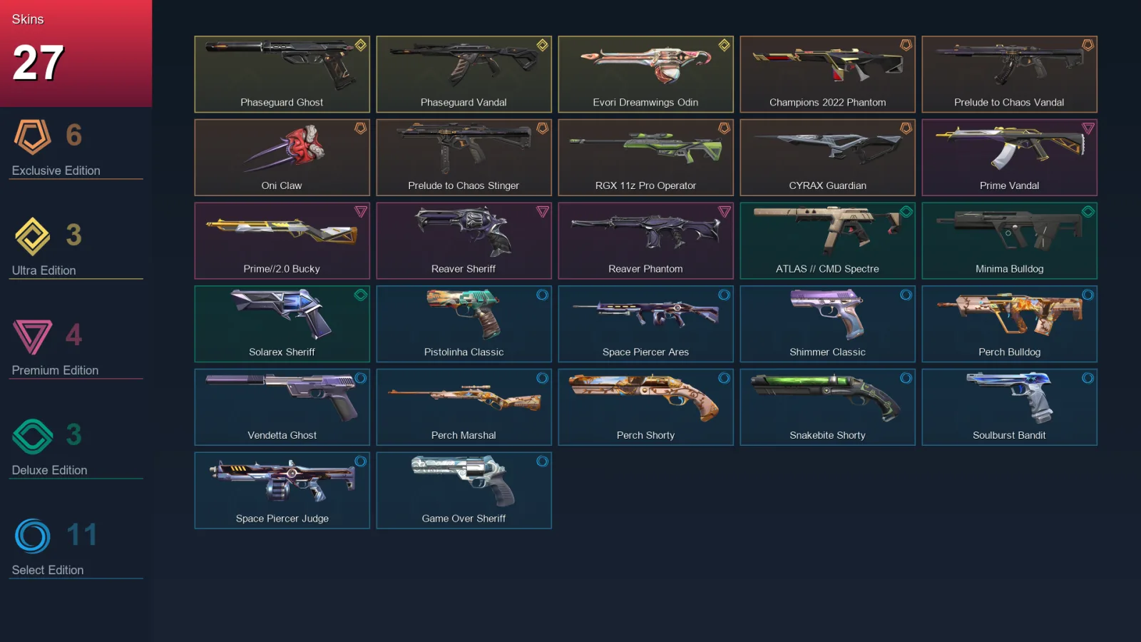 EU | Lv184 | Unranked | 27 Skin | 29 Agent | 87 Buddy