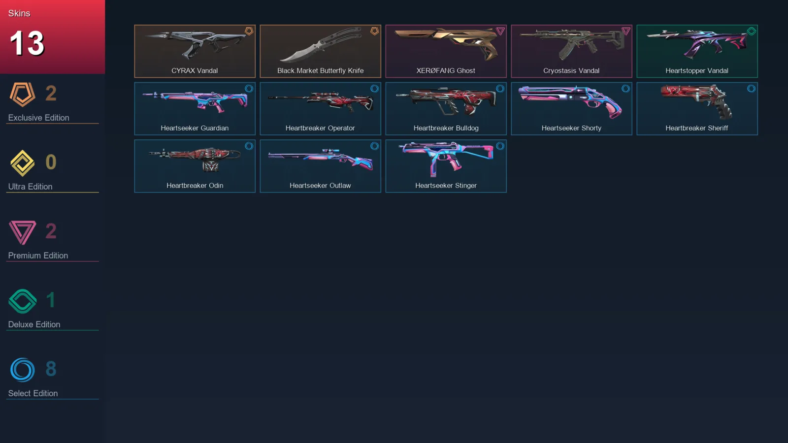 EU | Lv27 | Unranked | 13 Skin | 11 Agent | 13 Buddy &mdash; Valorant account with Guardian skin