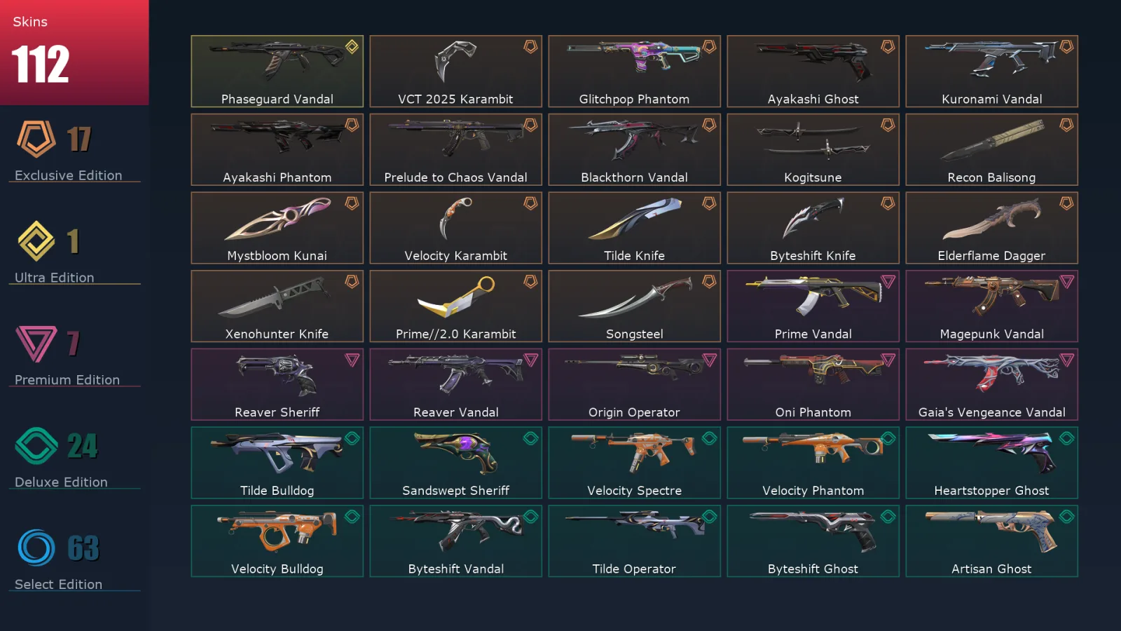 [Valorant] | EU | Level 500 | 29 Agents | 112 Skins