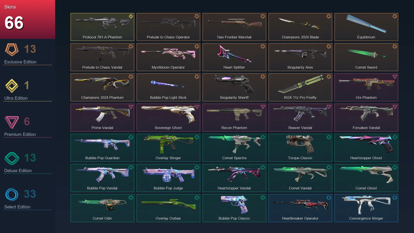 EU | Lv92 | Unranked | 66 Skin | 28 Agent | 51 Buddy
