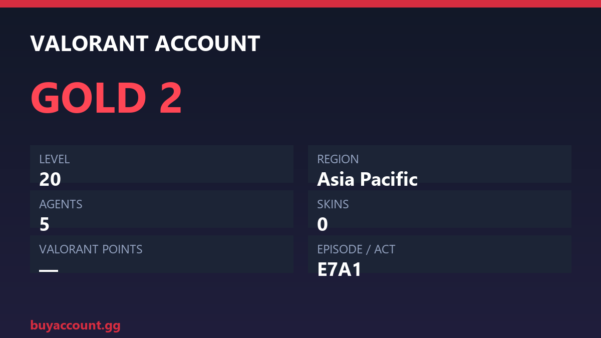 Valorant Account — Gold 2 | Level 20 | 5 Agents | AP — Gold Valorant