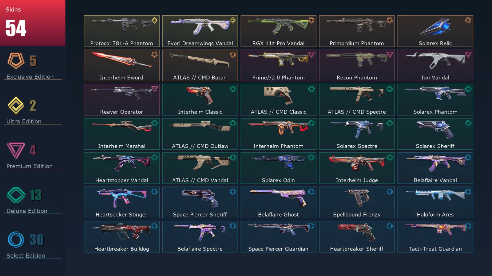 [Valorant] | EU | Level 68 | 21 Agents | 54 Skins