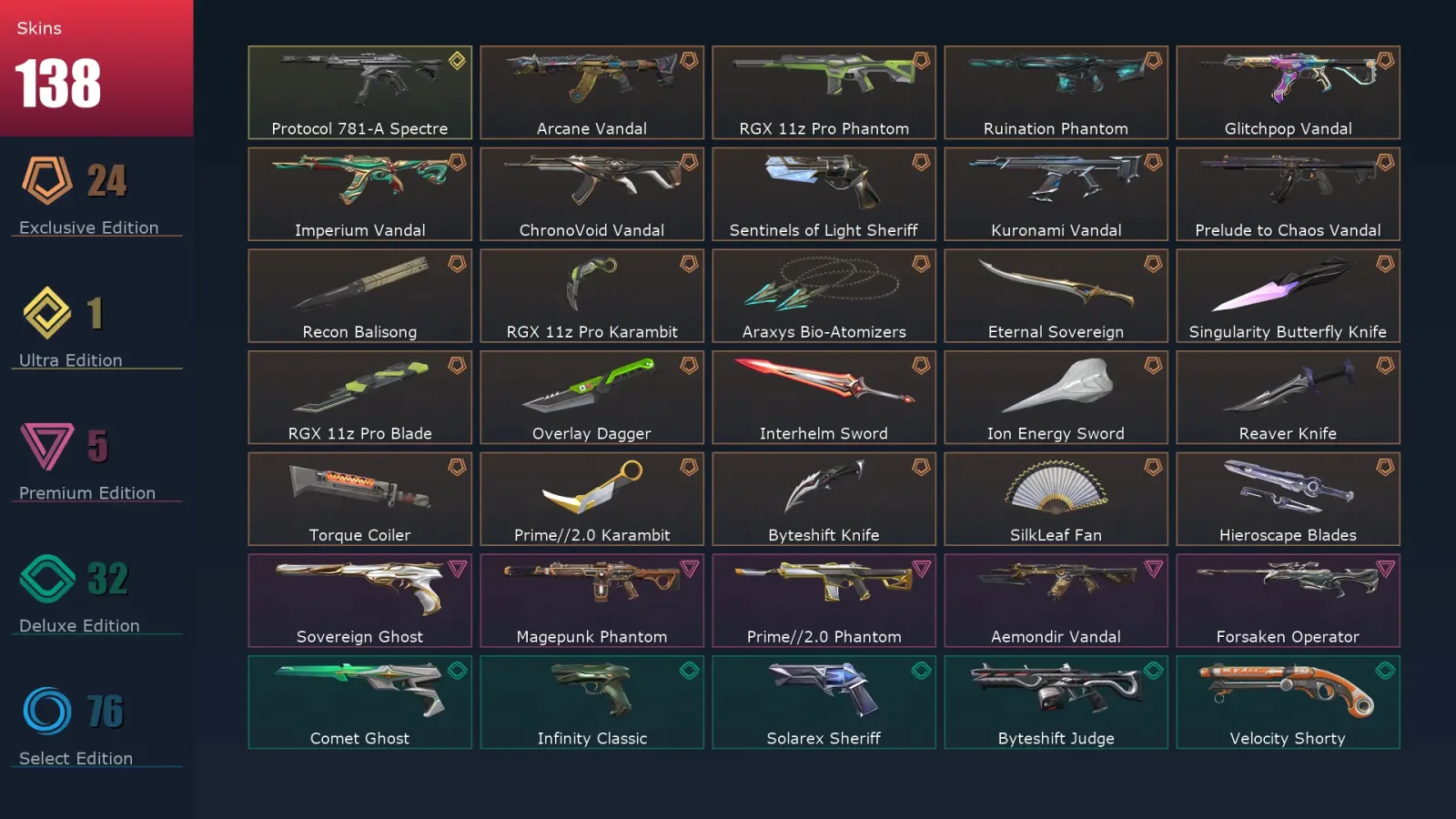 [Valorant] | EU | Level 490 | 29 Agents | 138 Skins
