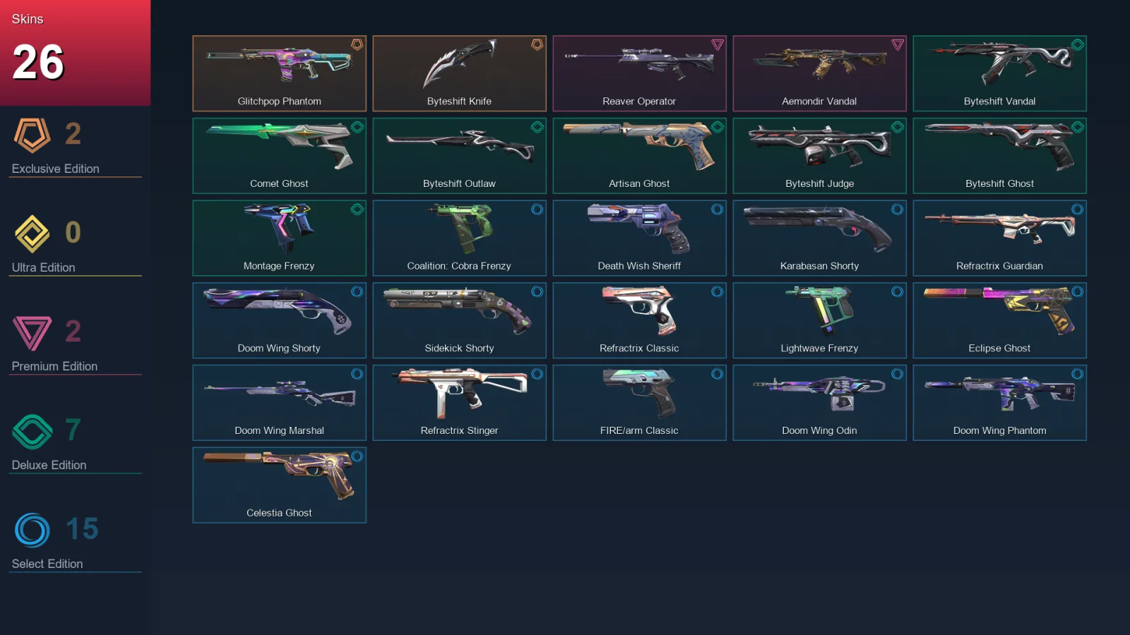 AP | Lv228 | Unranked | 26 Skin | 28 Agent | 87 Buddy — Valorant account