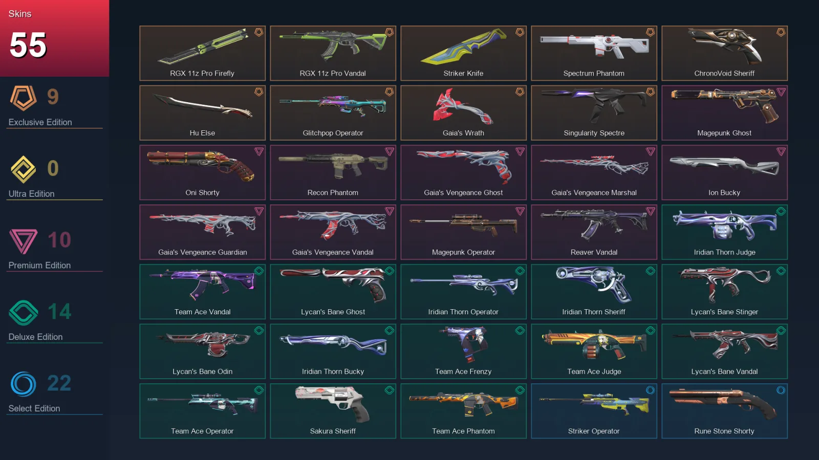 AP | Lv69 | Unranked | 55 Skin | 15 Agent | 40 Buddy
