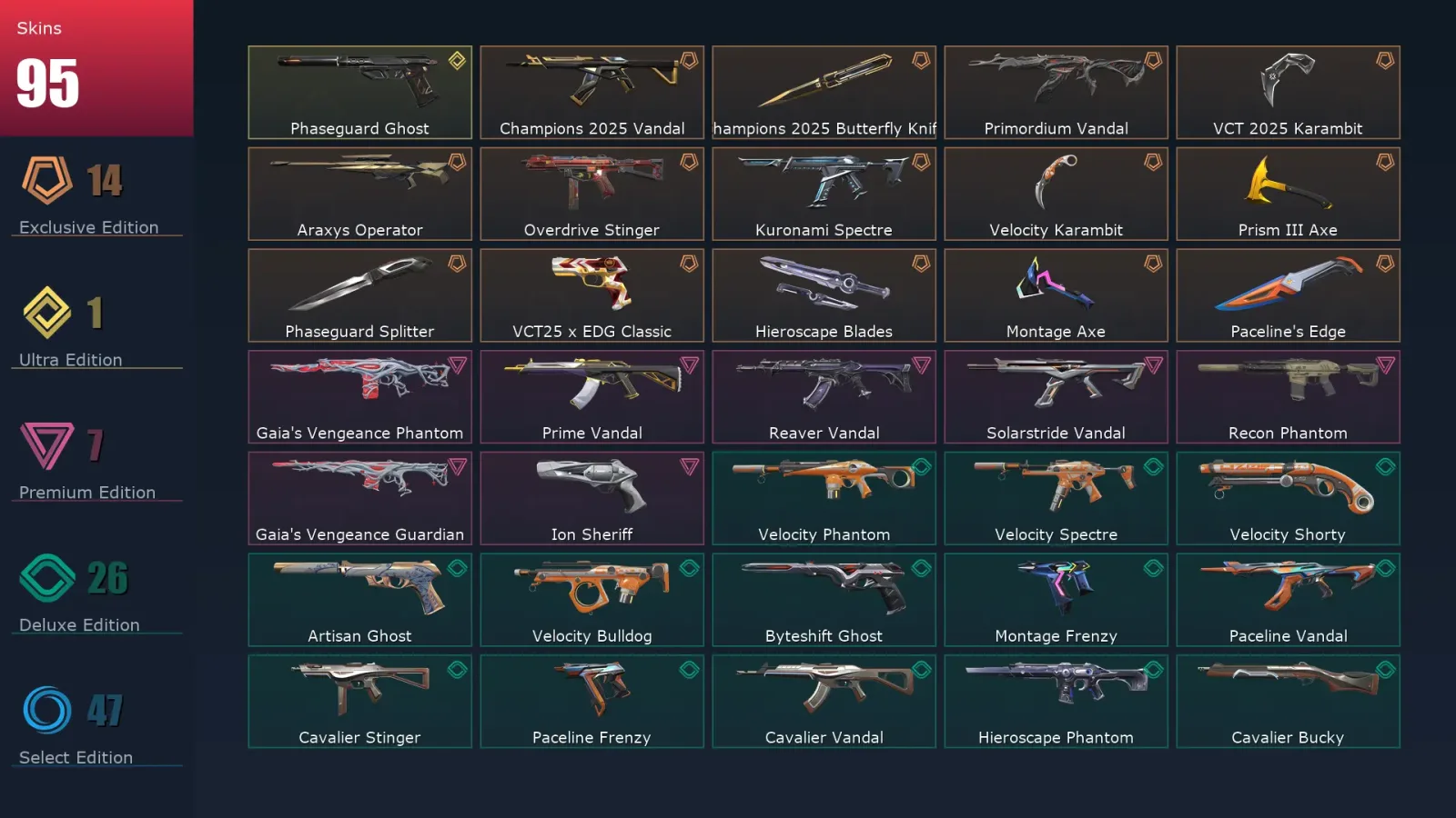 [Valorant] | EU | Level 317 | 29 Agents | 95 Skins — Valorant account