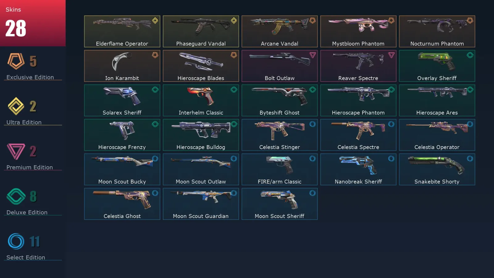 [Valorant] | EU | Level 124 | Bronze 1 | 29 Agents | 28 Skins
