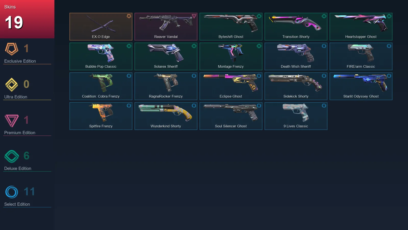 EU | Lv255 | Unranked | 19 Skin | 29 Agent | 114 Buddy