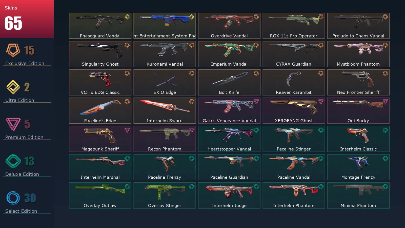 [Valorant] | EU | Level 82 | 27 Agents | 65 Skins