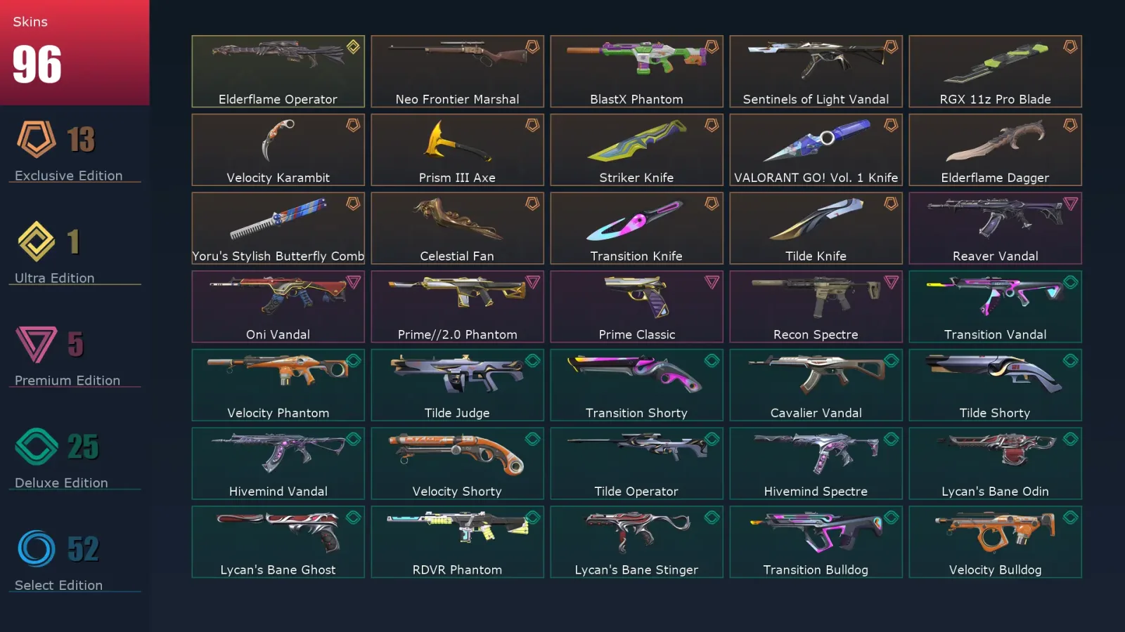 [Valorant] | EU | Level 160 | 28 Agents | 96 Skins — Valorant account