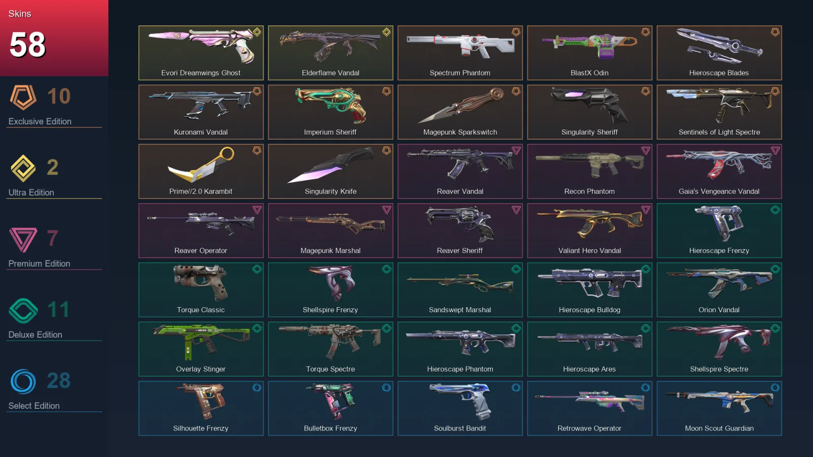 EU | Lv51 | Unranked | 58 Skin | 21 Agent | 33 Buddy