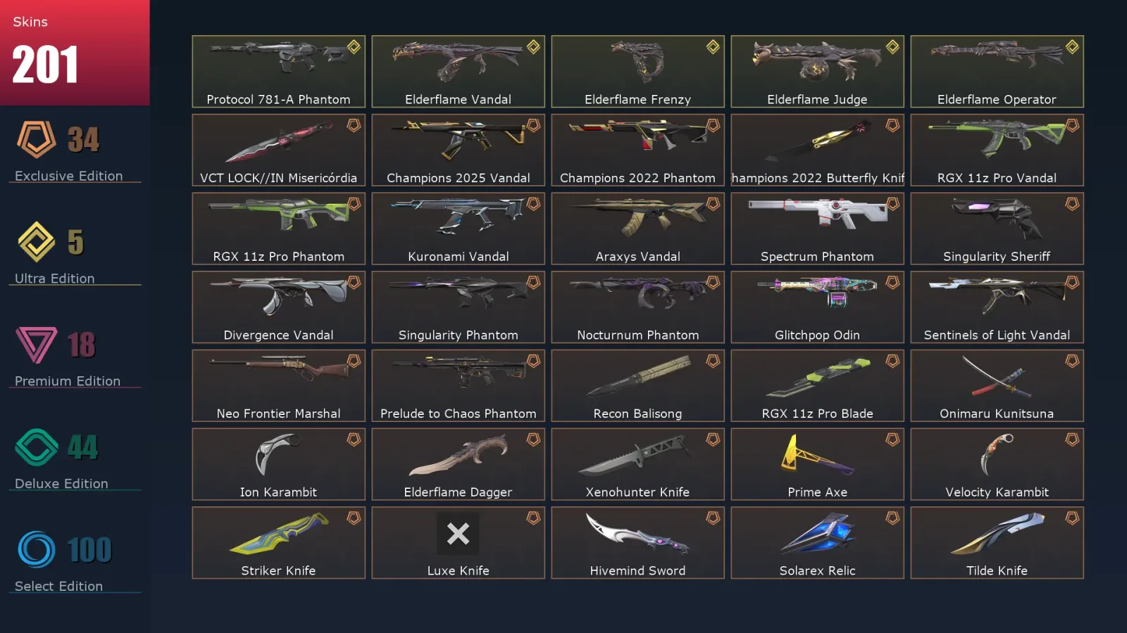 [Valorant] | EU | Level 327 | Gold 1 | 28 Agents | 201 Skins