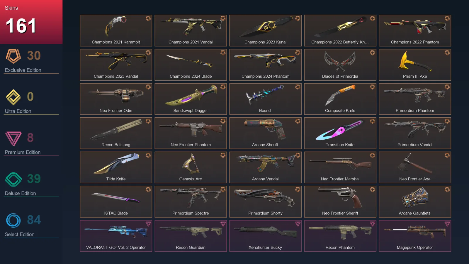 AP | Lv262 | Unranked | 161 Skin | 24 Agent | 160 Buddy