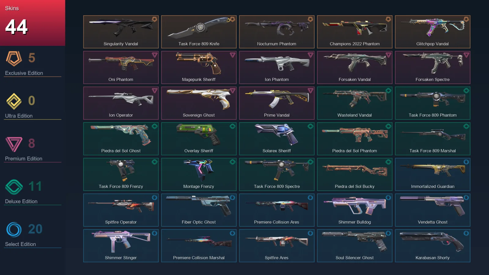 AP | Lv199 | Unranked | 44 Skin | 28 Agent | 99 Buddy