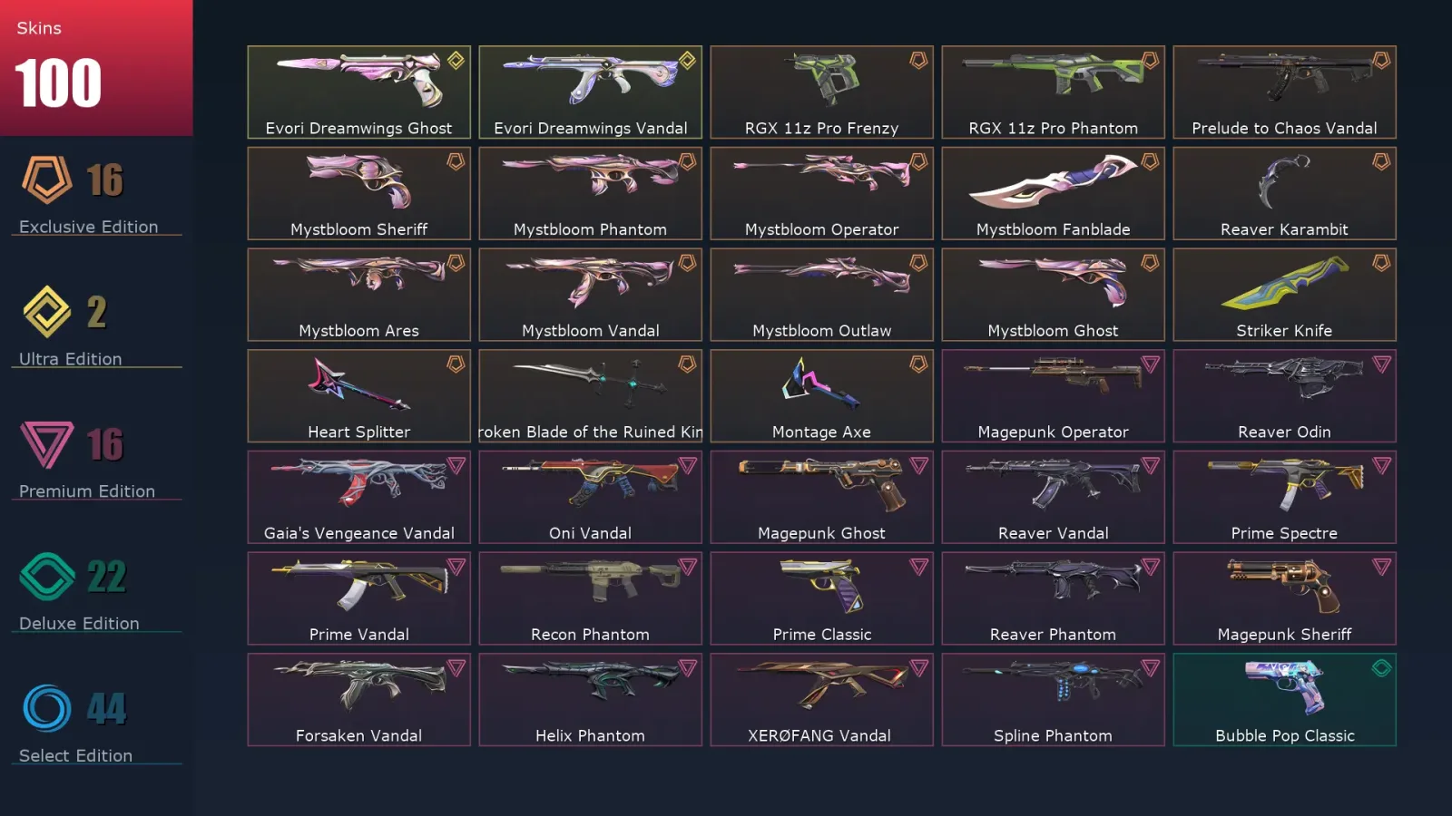 [Valorant] | EU | Level 500 | Gold 3 | 29 Agents | 100 Skins — Valorant account